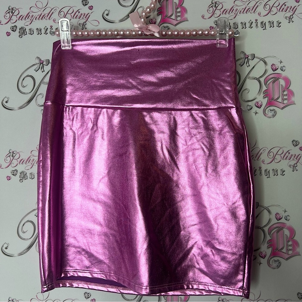 Seduction mini skirt shiny shimmer pink purple Metallic Pink Skirt